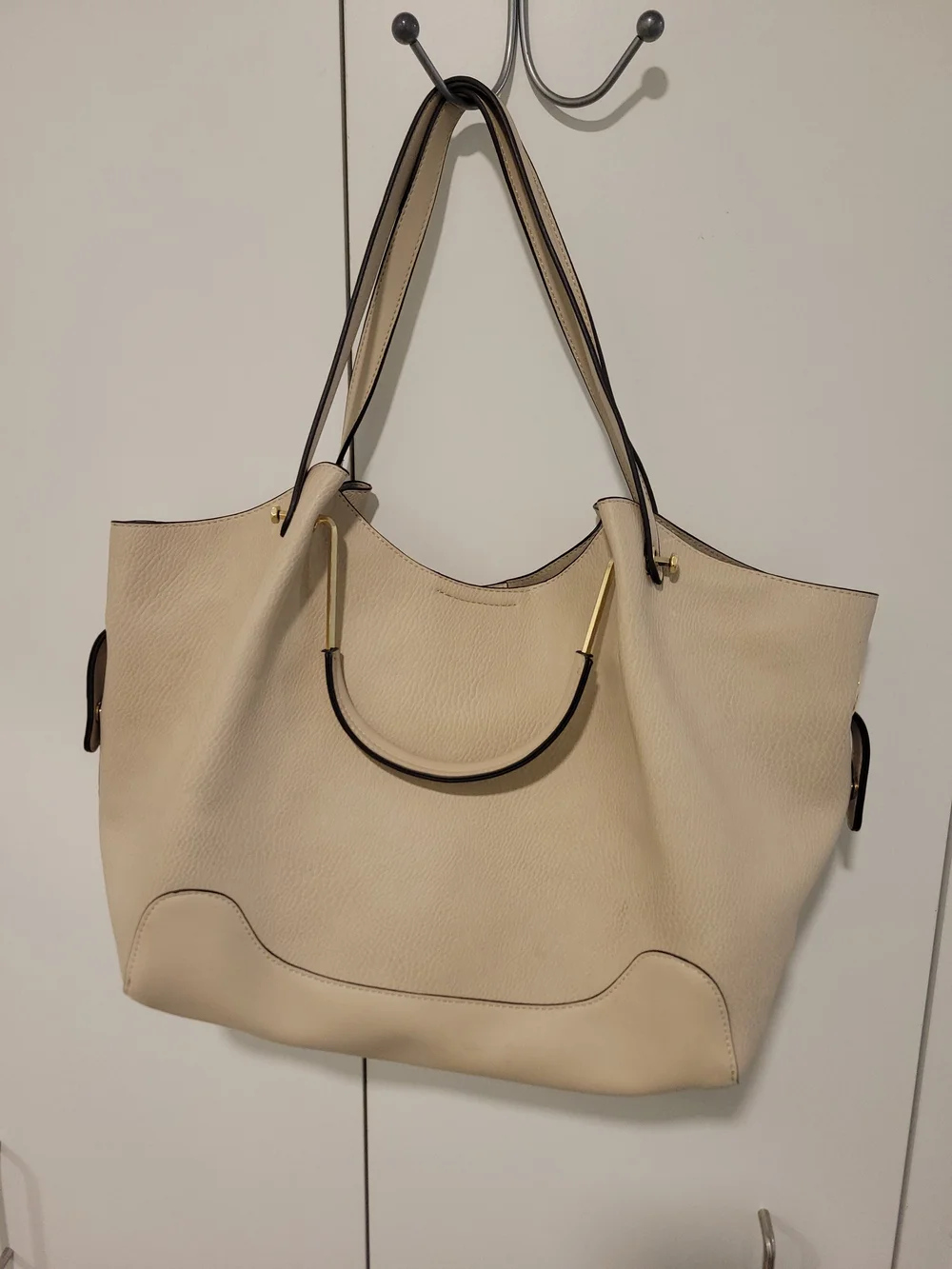 Sondra Roberts Cream Tote with Gold Handle Accents